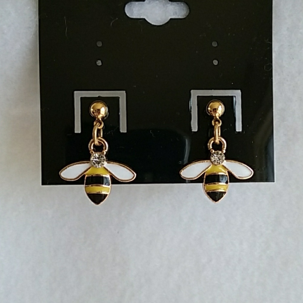 Bee charm earrings & rhinestones hook earrings